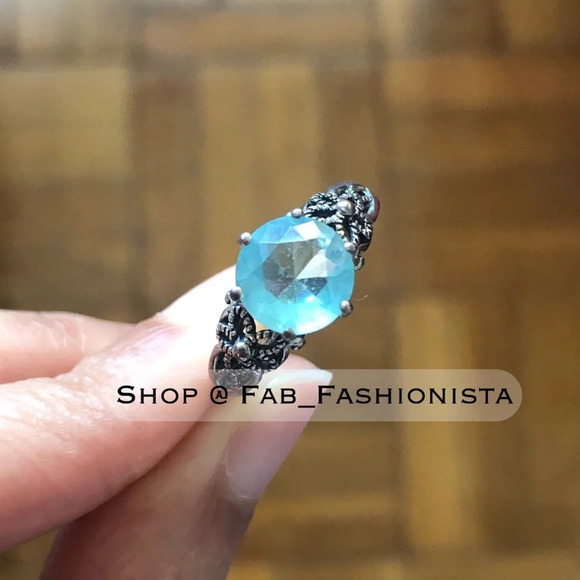 Aquamarine Sterling Silver Ring size 7 simulated - Picture 3 of 9